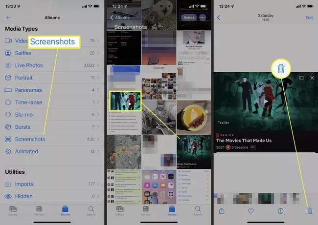 طريقة ازالة لقطات الشاشة في الايفون