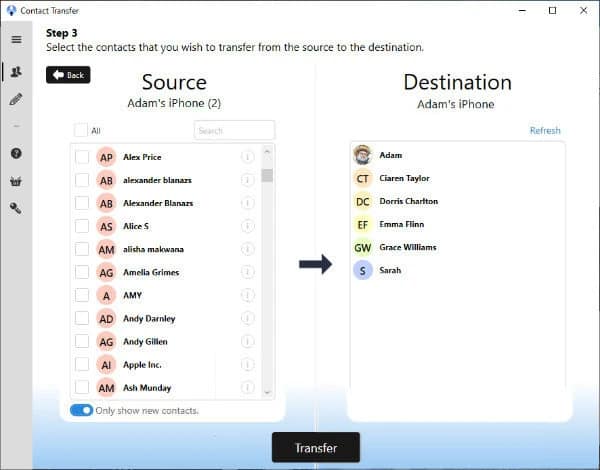 طريقة نقل الاسماء من ايفون لايفون