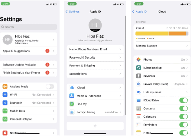 طريقة إزالة بيانات التطبيقات من الآيكلاود -2